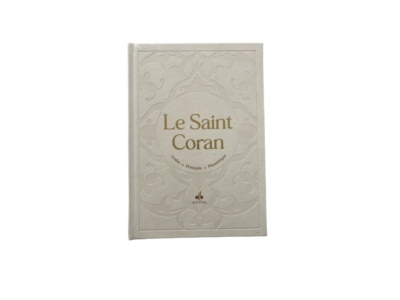Le Saint Coran Arabe – Français – Phonétique – Couleur blanc/doré (24,5 × 17,5 cm)