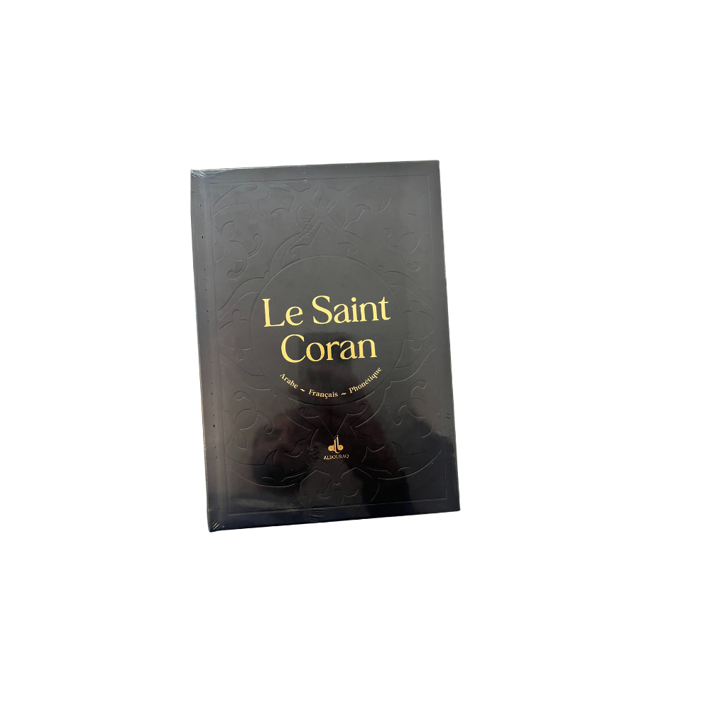 Le Saint Coran Arabe – Français – Phonétique – Couverture rigide noire – Format 24,5 × 17,5 cm