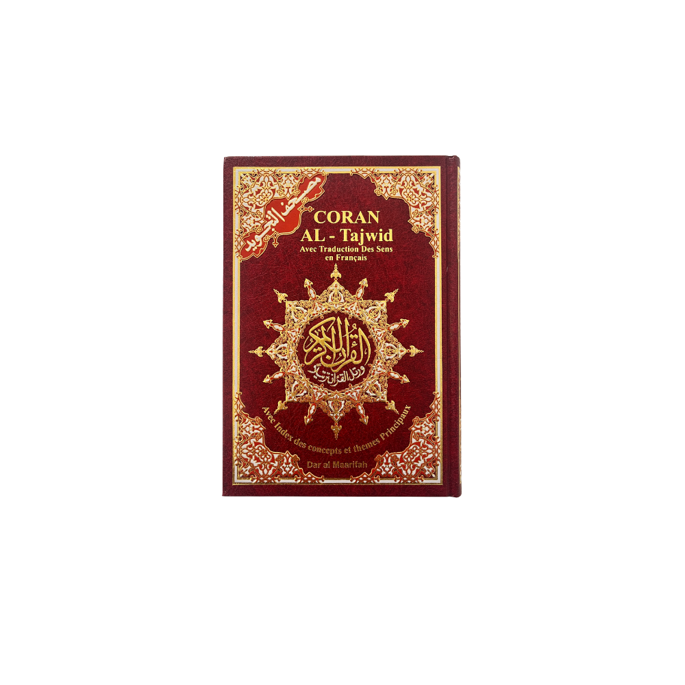 Coran al Tajwid avec traduction des sens en français - Rouge