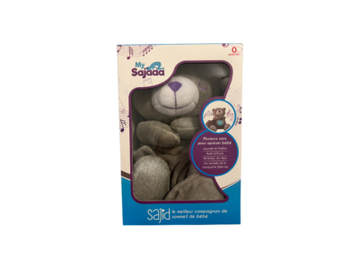 Ourson Sajid gris – Peluche veilleuse coranique avec détecteur de pleurs (My Sajada)