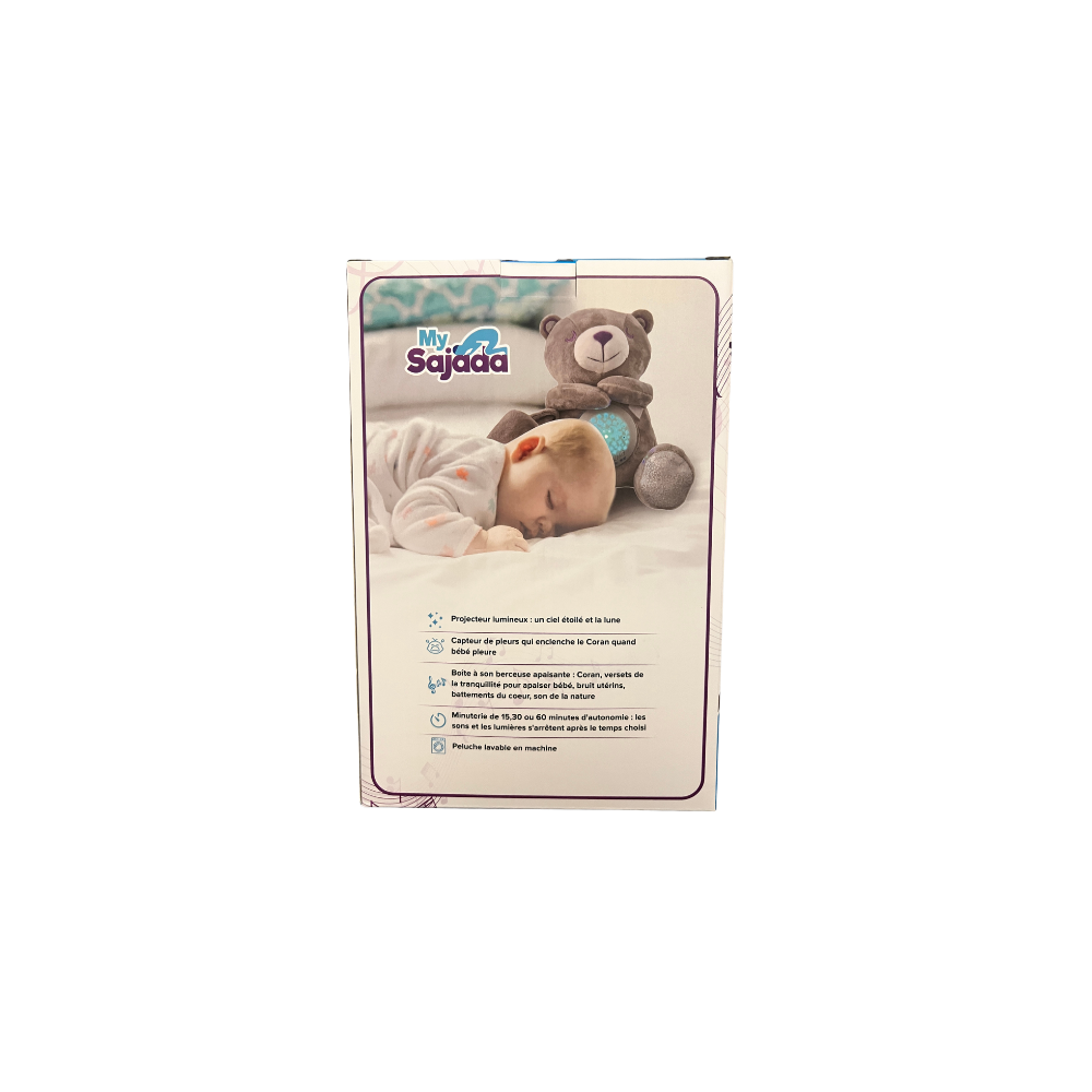 Ourson Sajid gris – Peluche veilleuse coranique avec détecteur de pleurs (My Sajada) – Image 2